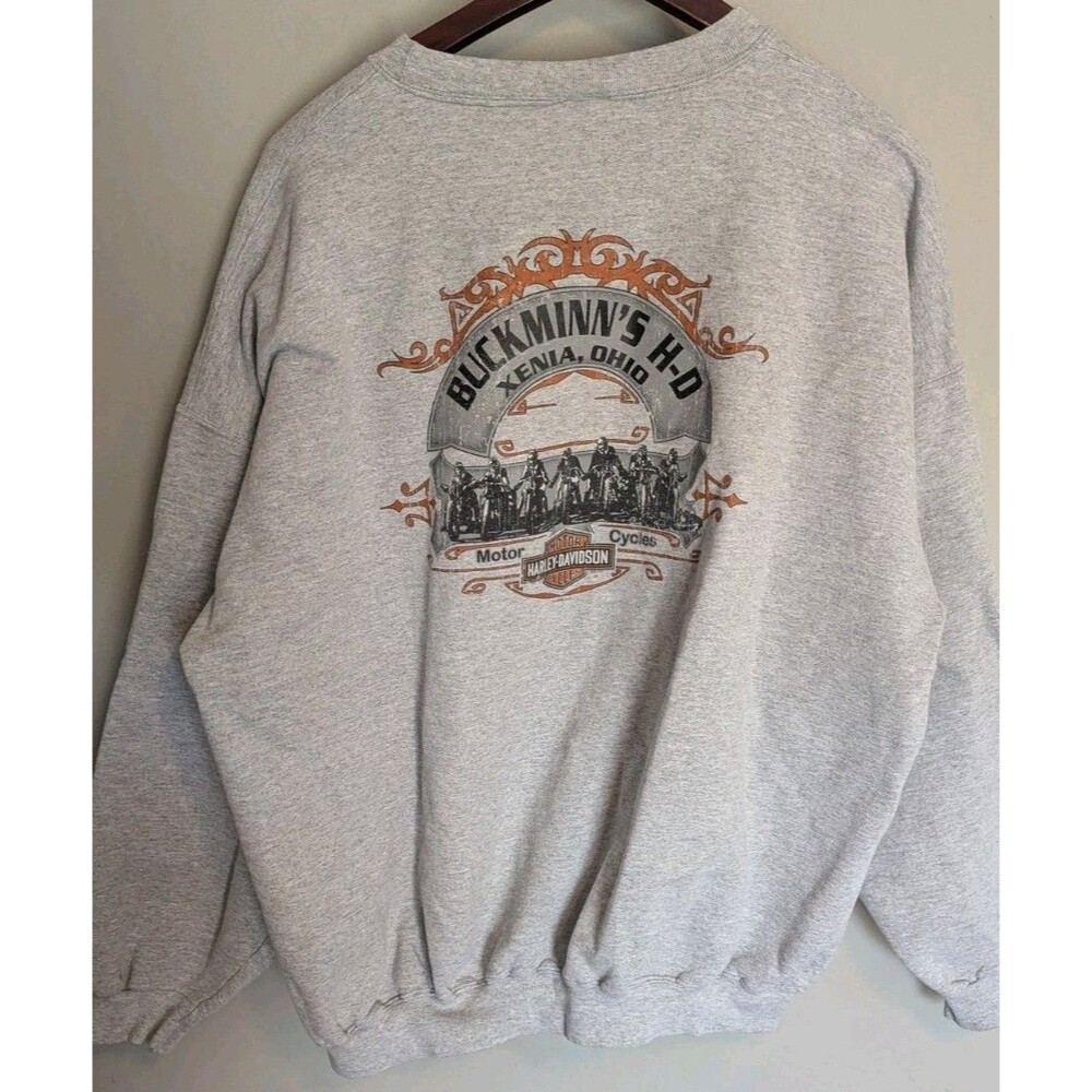 Y2K Harley Davidson Gray Sweatshirt Mens Pullover Size 2XL Xenia, OH Buckminn's - Picture 2 of 8